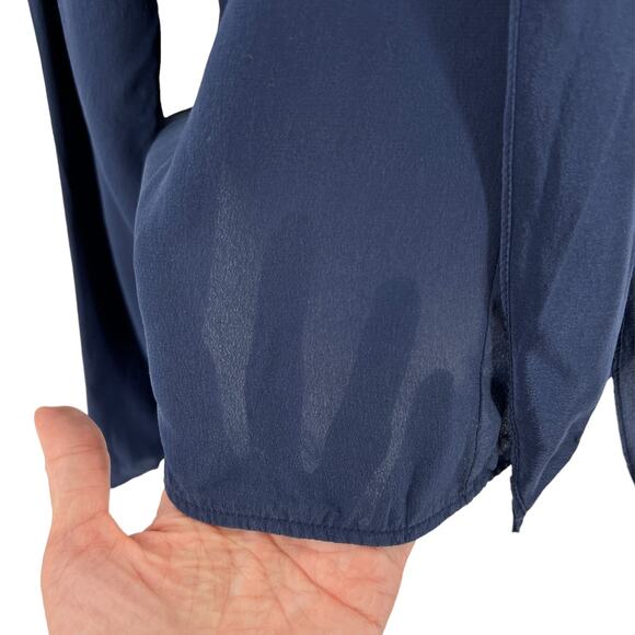 Sandro Womens Navy Blue Tie Neck 100% Silk Blouse Top Long Sleeve Shirt XS - Picture 4 of 11